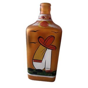 Hand Painted Folk Art Mexican Agave Tequila Sleepy Pancho Decanter Bottle